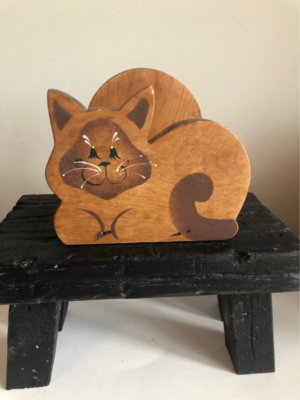 Vintage wooden cat napkin holder
